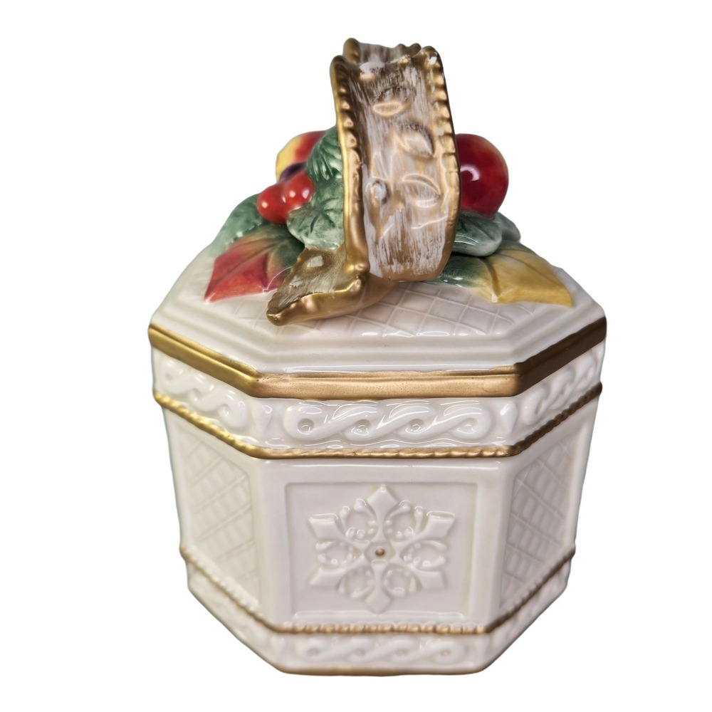 Fitz and Floyd Snowy Woods Trinket Box Candy Jar Christmas Jewelry Lid Vtg READ - Picture 4 of 12
